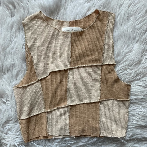 Tops - Ladies Two-Tone Patch Work Crop Top